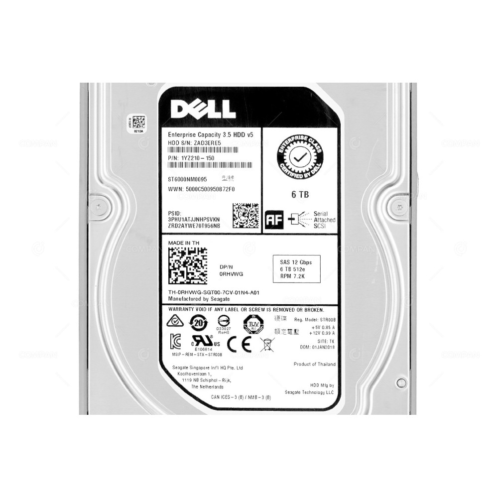 RHVWG DELL 6TB 7.2K 3.5 LFF 12G SAS HARD DRIVE 0RHVWG, ST6000NM095